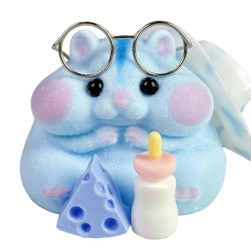 Handmade Shaggy Taba Hamster Squeeze Toy - Glob Shape - Blue