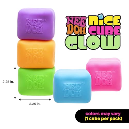 NeeDoh Super Solid Nice Cube Glow Squeeze Toy - Cube Shape - Multi