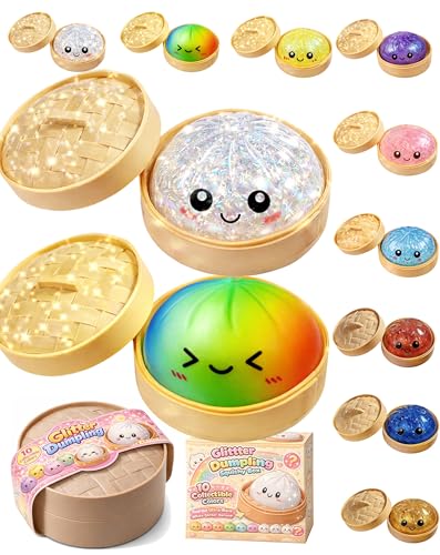 Povtav Glitter Dumpling Squishy - Doughy Rainbow Bao Bun Toy