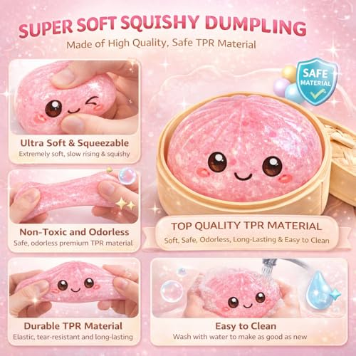 Povtav Glitter Dumpling Squishy - Doughy Rainbow Bao Bun Toy