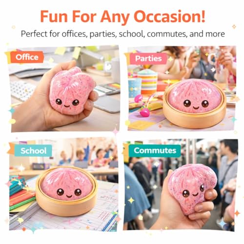 Povtav Glitter Dumpling Squishy - Doughy Rainbow Bao Bun Toy