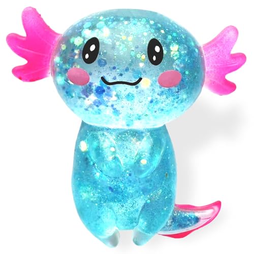Puffwize Glitter Axolotl Squeeze Toy - Axolotl Shape - Blue