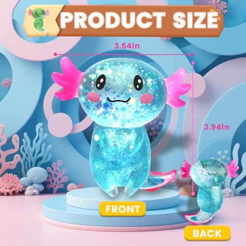 Puffwize Glitter Axolotl Squeeze Toy - Axolotl Shape - Blue