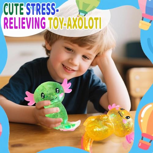 Puffwize Glitter Axolotl Squeeze Toy - Axolotl Shape - Blue